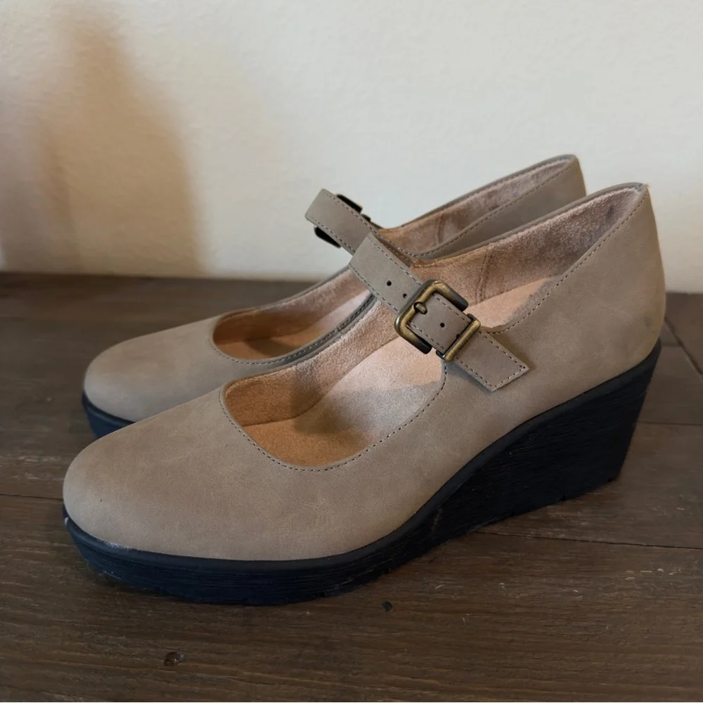 Adore Taupe Mary Jane Wedges with Black Platform